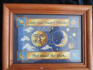 Religious Look now Towards Heaven and Count the Stars CrossStitch Framed - Picture 1 of 5