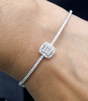 СДЕЛКА! Теннисный браслет из 100% натурального багета с бриллиантами 0,70 карата золото 14 карат - Изображение 1 из 4