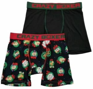 Crazy Boxer Mens Boxer Briefs 2 Pairs Christmas Dog Wreath Holiday Underwear - Picture 1 of 4