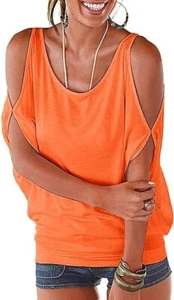 Miselon Cold Shoulder O-Neck Short Sleeve Loose Fit Blouse Top - L - Picture 1 of 1