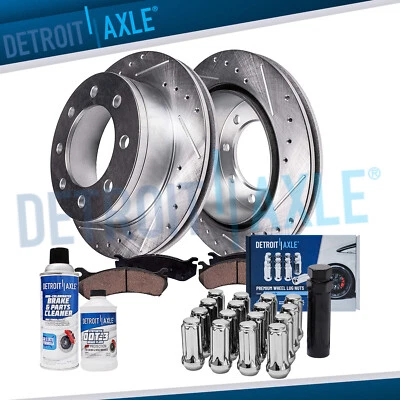 Front Drilled Rotors Brake Pads +16pc Lugnuts w/key for Silverado Yukon XL 2500 - Image 1 of 4