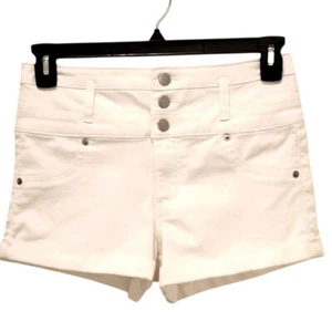 White Denim Shorts High Waist Three Button Juniors Style - Picture 1 of 6
