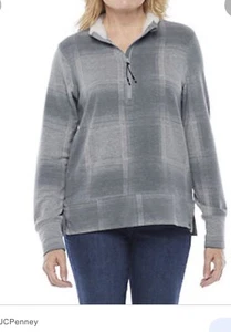 Free Country Luxe Sherpa Lined 1/2 Zip Gray Sweater Size Large NWT - Picture 1 of 6