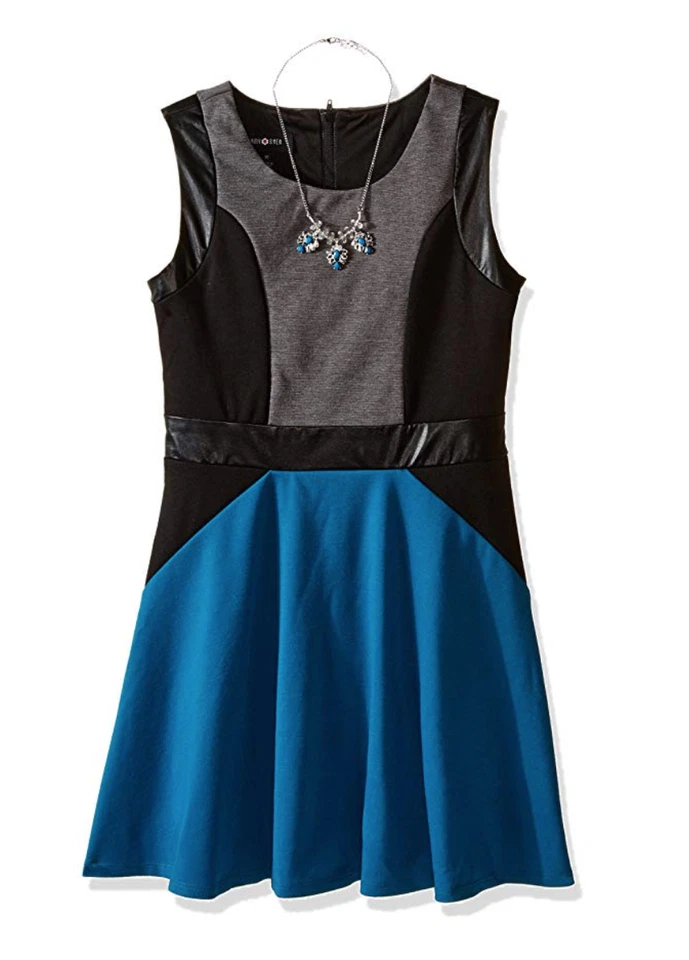 Amy Byer Grande Niñas Ponte Sin Mangas con Vestido Plisado, Pavo Real, 7 - NUEVO Foto 1 de 1