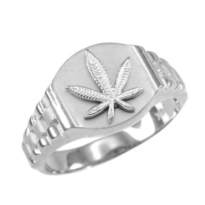 925 Sterling Silver Marijuana Weeds Leafs Mens Ring - Image 1 of 2