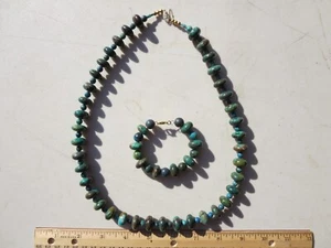 716 CHRYSOCOLLA HALSKETTE & ARMBAND.  SEHR HÜBSCH, EX GESCHLOSSEN OLD TIME ROCK SHOP - Bild 1 von 6