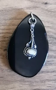 Witches Warding And Protection Pendant, Vintage obsidian, silver and moonstone - Picture 1 of 6
