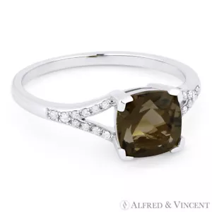 Anello promessa fidanzamento oro bianco 14 kt topazio fumé taglio cuscino 1,37 ct - Foto 1 di 1