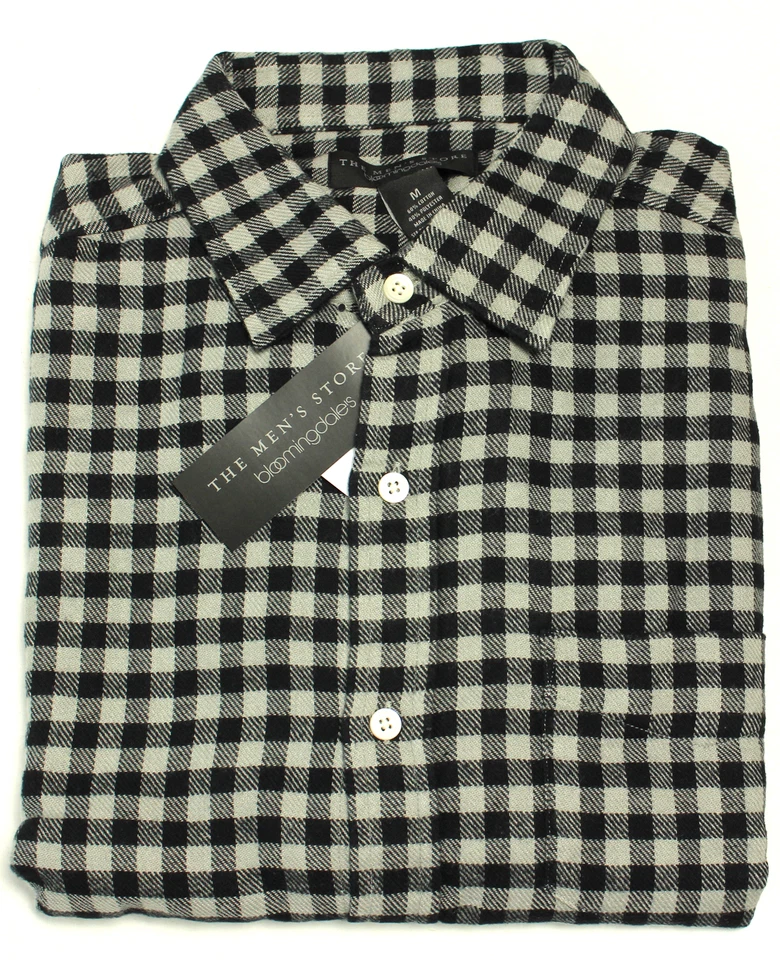 Новая мужская фланелевая рубашка Bloomingdales The Mens Store черного серого цвета в клетку стандартного покроя  - Изображение 1 из 1