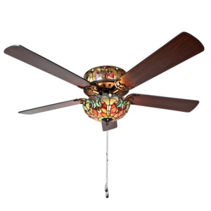 Tiffany Style Stained Glass Ceiling Fan Beautiful Spice Colors 52" - Pull Chain - Picture 1 of 13
