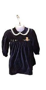 Vintage royal blue velvet Peter Pan Collar Ruffle Dress-Aged 2 - Picture 1 of 6