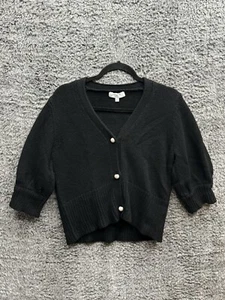 Adam Lippes Collective Short Puff Sleeve Cardigan in Black Size Large $230 - Picture 1 of 8