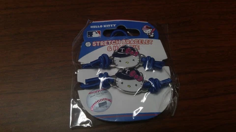 MLB Texas Rangers Baseball Hello Kitty Stretch Bracelet And Hair Tie (1) New Cover