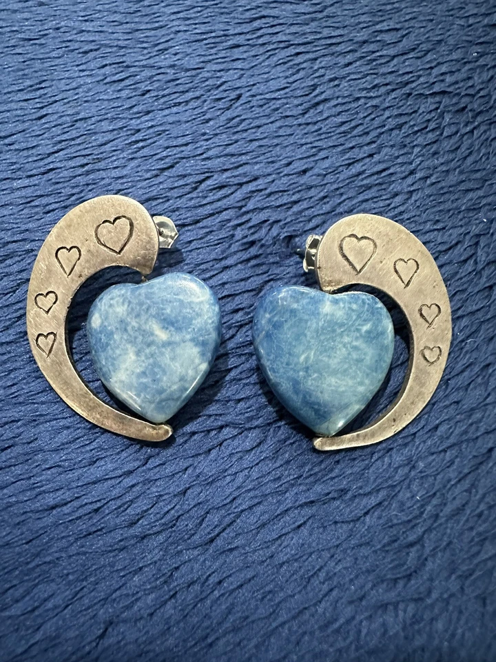 Винтажные дизайнерские серьги-спины из стерлингового серебра 925 пробы с синим кальцитом, 1,25 дюйма - Изображение 1 из 4