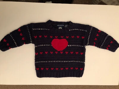 Auténtico suéter suéter tejido a mano para niños L/S azul marino con corazón rojo (18 meses) Foto 1 de 4
