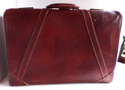 Maleta de Viaje Vintage Olympic Luggage Corp. “TOLEX” Vinilo Marrón con Llave Original Foto 1 de 4