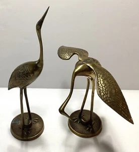 2 Vintage Leonard Silver Mfg. Co. Solid Brass Egret Heron Crane Figurines ~ - Picture 1 of 8