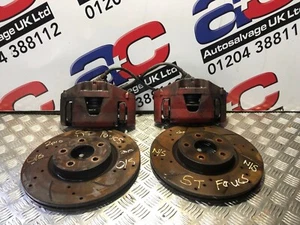 FORD FOCUS ST MK2 225 07-10 FRONT CALIPERS & DRILLED VENTED GROOVED DISCS 320MM - Picture 1 of 3