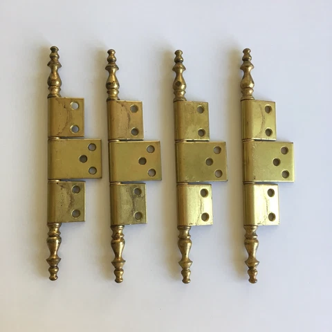 Brass Steeple Door Hinges 8 inch vtg Lot of Four 4 gold color Cover