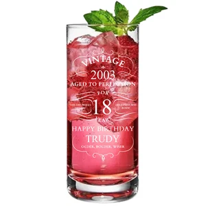 Personalised, Birthday Highball Glass, 18th 20th 21st 30th 40th 50th 60th 70th - Picture 1 of 40