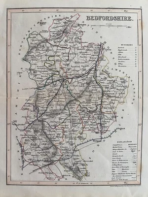 Mapa antiguo de 1850; Bedfordshire de Joshua Archer Foto 1 de 2