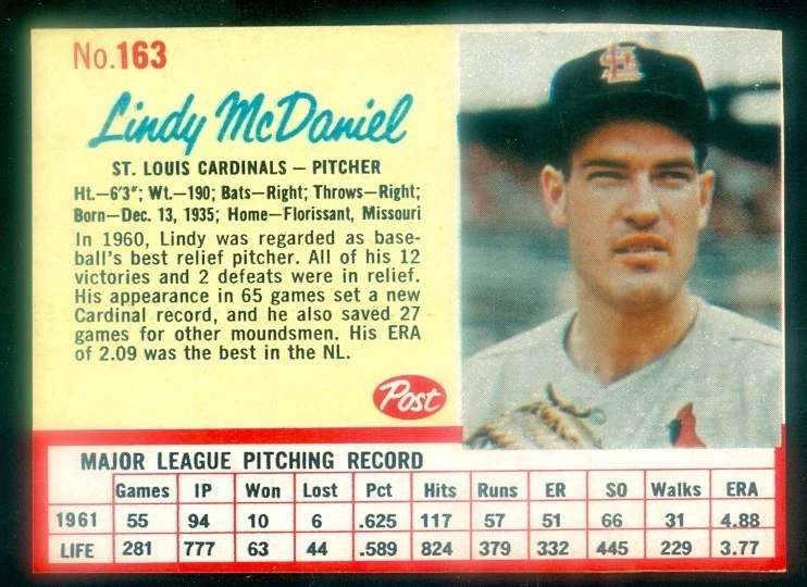 1962 POST #163 LINDY McDANIEL EX - Imagem 1 de 1