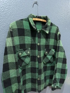Vintage 50’s Green Plaid Wool Men’s Button Up Flannel Shirt Size Medium USA Made - Bild 1 von 5