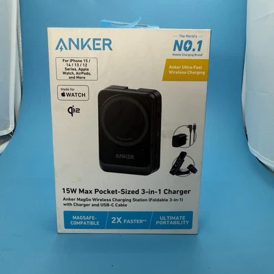 New Anker 15W Max Pocket Sized 3-In-1 Wireless Charger B2557J11-1 - Image 1 of 4