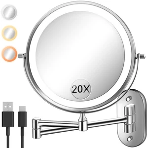 Wall Mounted Makeup Mirror with Light, 20X/1X 8'' Double Sided LED Magnifying... - Picture 1 of 7