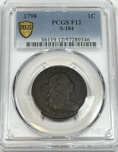 1798 Draped Bust Large Cent US Early Copper Coin 2nd Hair S-184 PCGS F12 - Picture 1 of 13