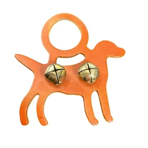 vtg Golden Retriever leather cut out- brown- jingle bells door handle- add bows - Picture 1 of 4
