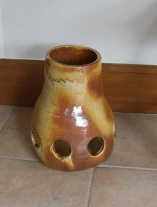 Large Heavy Perforated Studio Pottery Vase (not for water) 32cm Tall x 23cm Dia - Picture 1 of 9