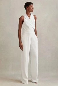 REISS Lainey Double Breasted Satin Tux Jumpsuit in White - Picture 1 of 6