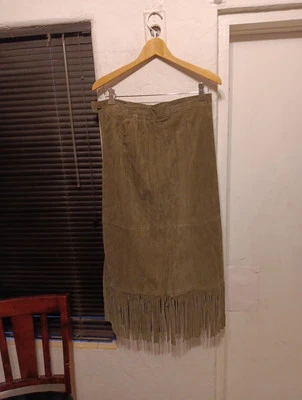 Via Accenti натуральной кожи бахрома оливковый зеленый Western юбка Sz H0 талии 30 - Изображение 1 из 4