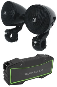 (2) Kicker 47PSMB32 3" PSM Motorcycle/ATV Handlebar Speakers + Bluetooth Speaker - Picture 1 of 12