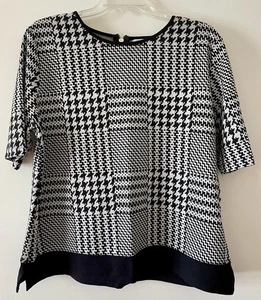Liz Claiborne Women’s XL Black/White Houndstooth Short Sleeve Top - Picture 1 of 6