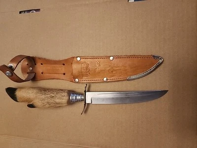Cuchillo de pezuña de ciervo Solingen Alemania vintage borde marca con funda Foto 1 de 4