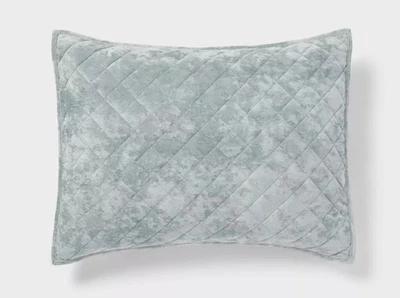 Threshold Light Green Teal Diamond Stitch Velvet Standard Pillow Sham 20" x 26" - Image 1 of 4