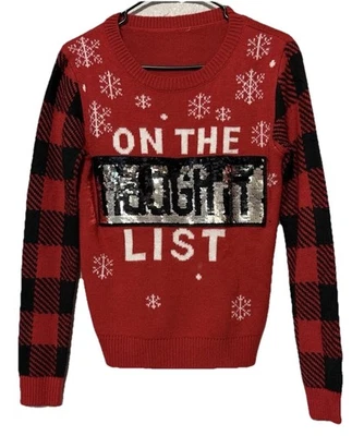 Suéter No Boundaries Feo Navidad, Para Mujer S EN LA LISTA TRAVIESA Lentejuelas Foto 1 de 4