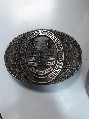 Tony Lama State Series Connecticut Seal Solid Brass Belt Buckle First Ed  - Image 1 of 2