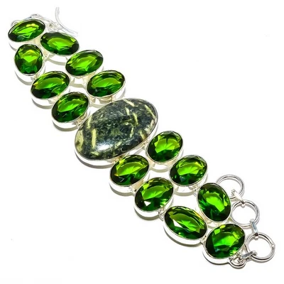 Pinolith Jasper, Peridot Silver Plated Jewelry Bracelet 7.99" TB3049-53 - Image 1 of 3