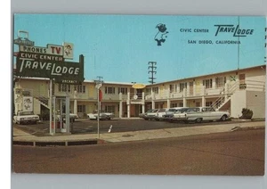 Travelodge Civic Center San Diego Old Cars Vintage Chrome Postcard - Picture 1 of 2