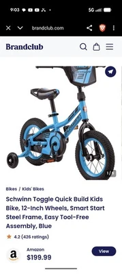 Schwinn Toggle Quick Build Kids Bike 12-Inch Wheels Steel Frame Assembly Blue - Image 1 of 4