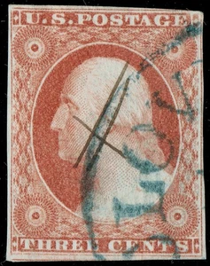 [vp85] USA 1851 Scott#10 or #11 used 3¢ orange brown Washington - Picture 1 of 3