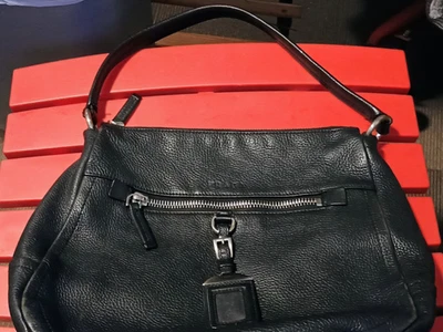 Prada Vitello Daine Cuero Hobo Cuero Cartera Negro Mediano Hombro Equipaje Etiqueta Foto 1 de 4