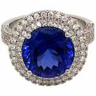 Elegantly Designed In Real 925 Silver With 5.87CT Sapphire & CZ Double Halo Ring
