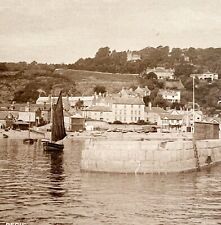 The Harbour Lyme Regis Gravure Postcard England Salmon Sailboat c1930-40s PCBG8A