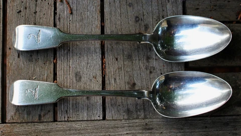 Irish Sterling Fiddle/Rat Tail Pattern Serving Spoons (Dublin,John Smith, 1856) Cover