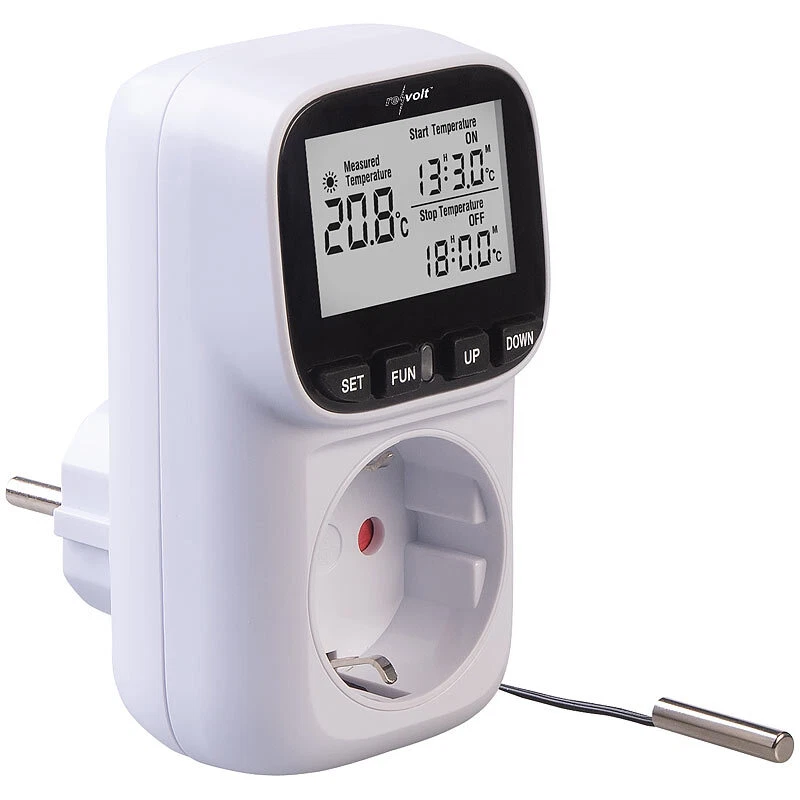 revolt Digitales Steckdosen-Thermostat für Heiz & Klimageräte, Sensorkabel