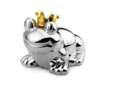 BRILLIBRUM Hucha Rey Rana Plateada Hucha para Niños Dinero Regalo Rana Plata